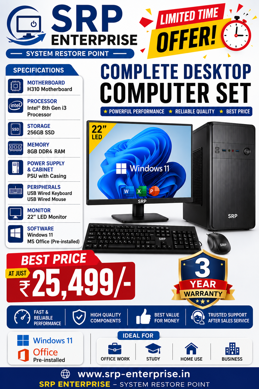 Core i3 8th gen desktops complete setup  with 3years warranty